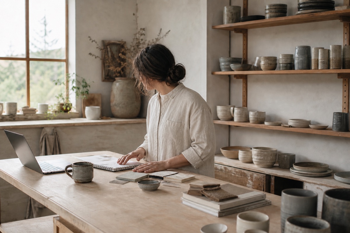 Ceramic artist preparing an application in her studio